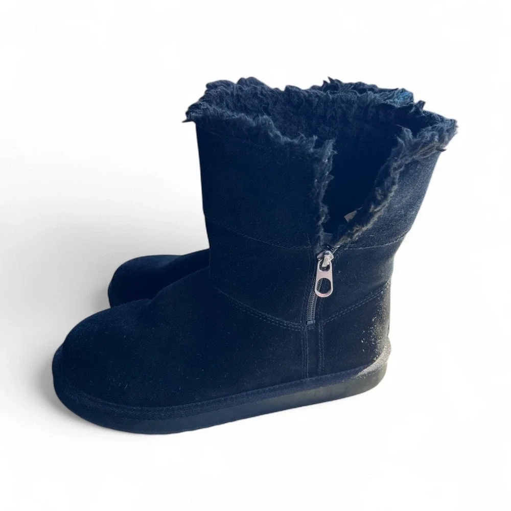 Koolaburra by UGG Size 5 Black Suede Leather Faux Fur Trimmed Winter Ankle Boots